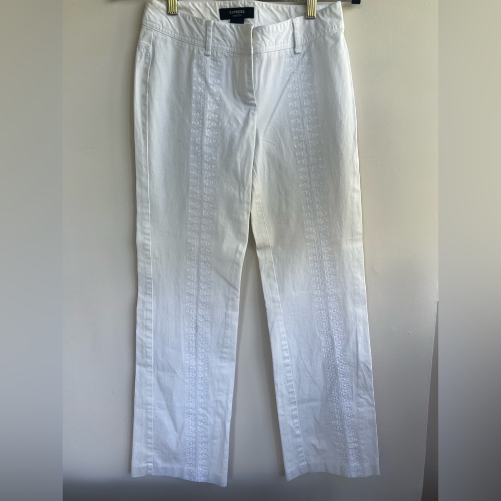 Express White Embroidered Pants